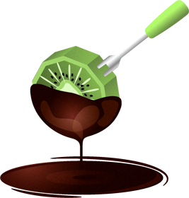 キューウィフルーツのチョコレートフォンデュのイラスト