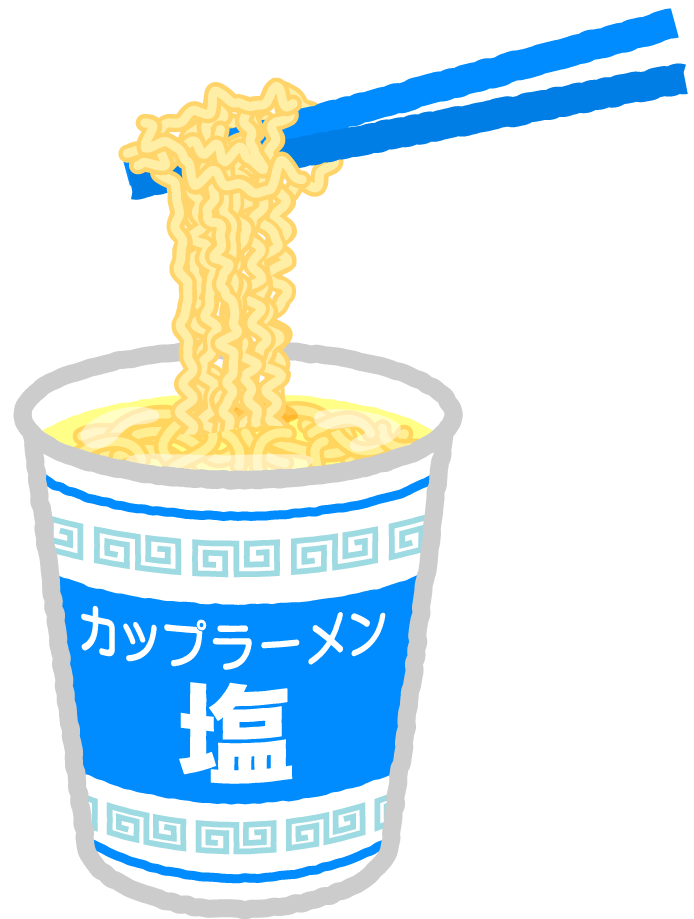 カップラーメンを箸で持ち上げるイラスト/塩味