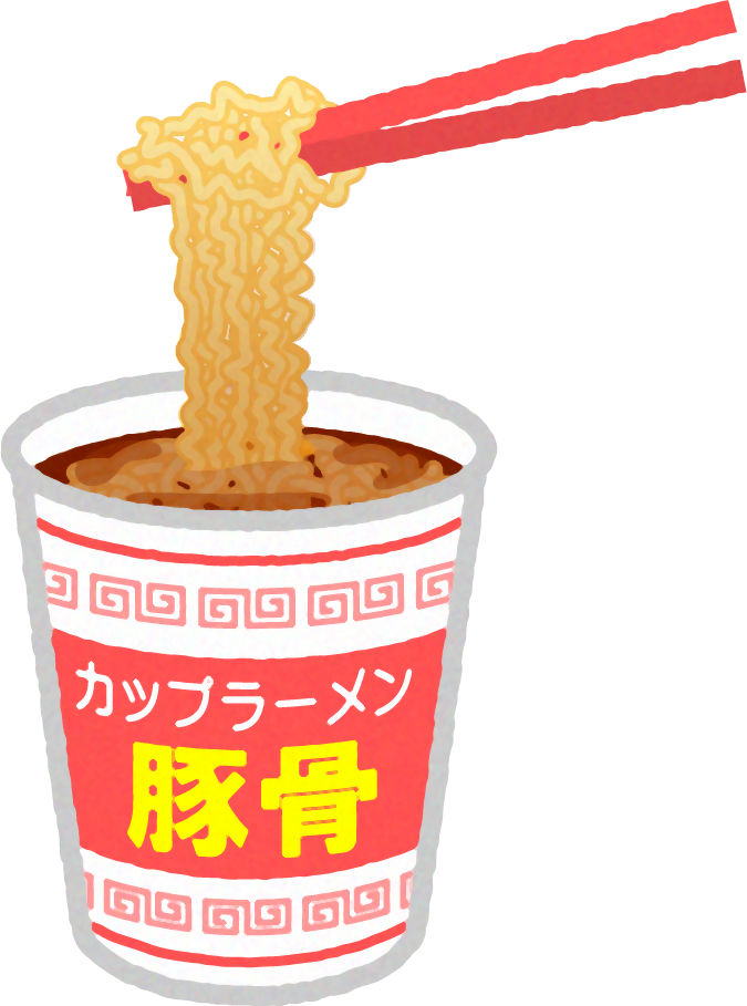 カップラーメンを箸で持ち上げるイラスト/豚骨味
