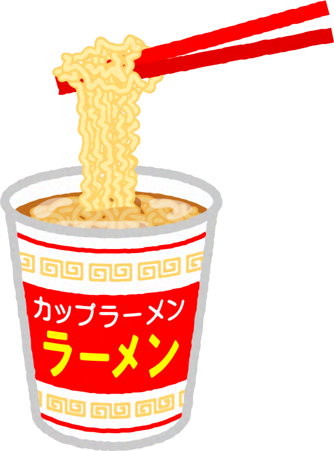 カップラーメンを箸で持ち上げるイラスト