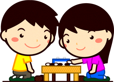 囲碁で対局する子供達のイラスト