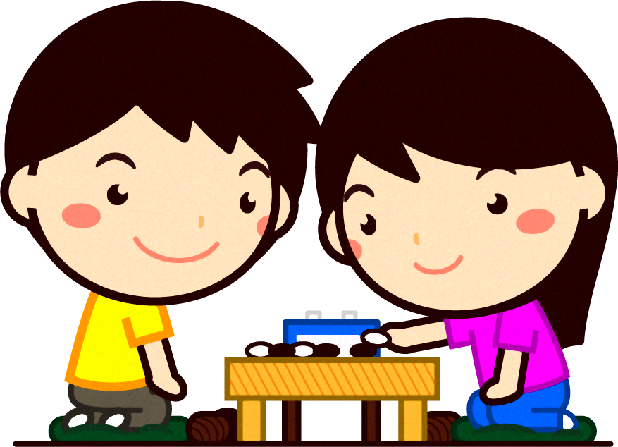 囲碁で対局する子供達のイラスト