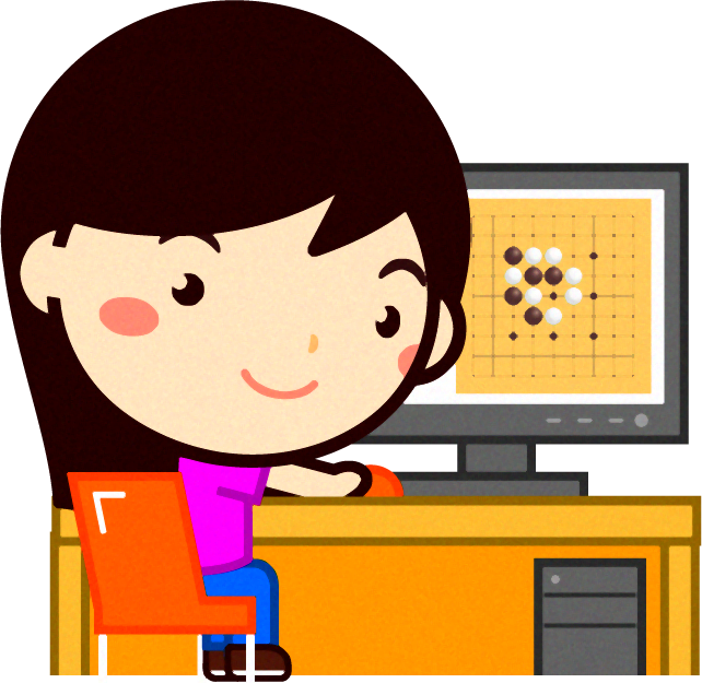 パソコンでネット囲碁をする女の子イラスト