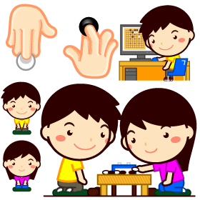囲碁をする子供達のイラスト