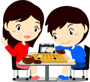囲碁を打つ子供たちのイラスト