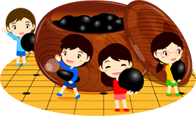 囲碁と子供達のイラスト/黒い碁石
