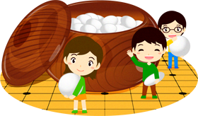 囲碁と子供達のイラスト/白い碁石