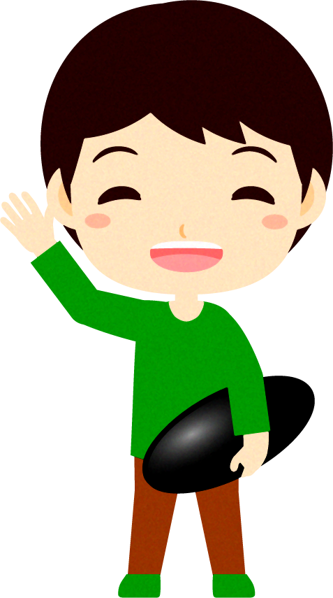 白い碁石を持つ子供のイラスト/手を振る男の子