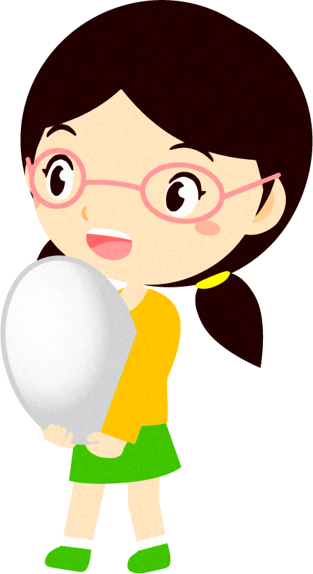 白い碁石を持つ子供のイラスト/眼鏡をかけた女の子