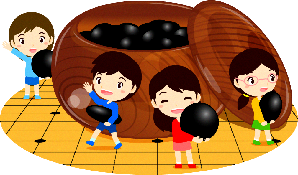 囲碁と子供達のイラスト/黒い碁石