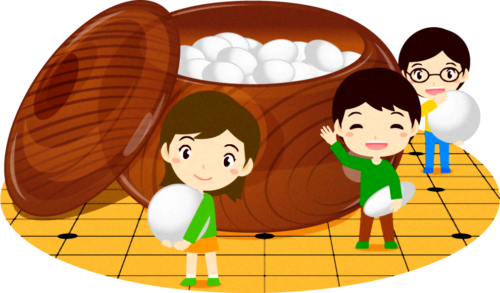 囲碁と子供達のイラスト/白い碁石
