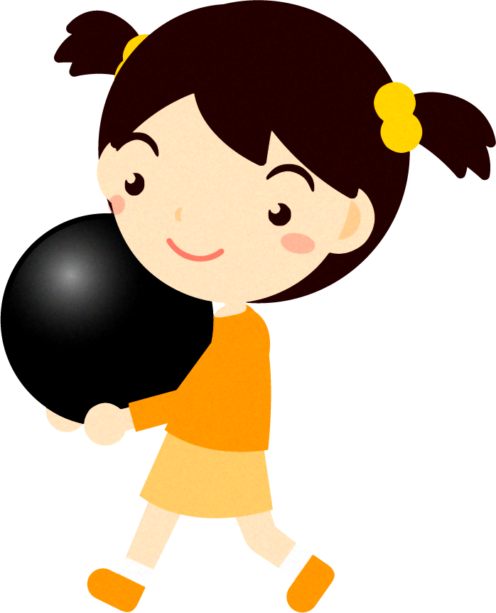 黒い碁石を持つ子供のイラスト2/歩く女の子