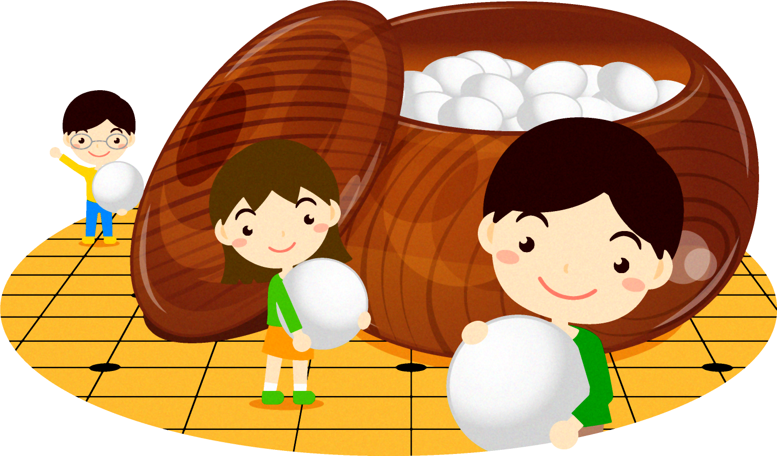 囲碁と子供達のイラスト2/白い碁石