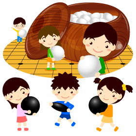 囲碁をする子供達のイラスト