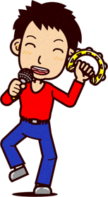 カラオケをする人のイラスト/タンバリンを持ってご機嫌