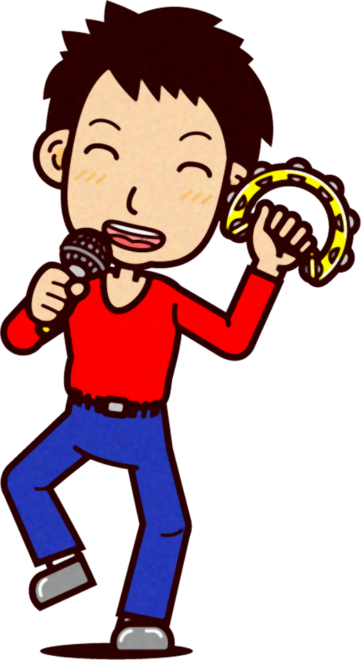 カラオケをする人のイラスト/タンバリンを持ってご機嫌