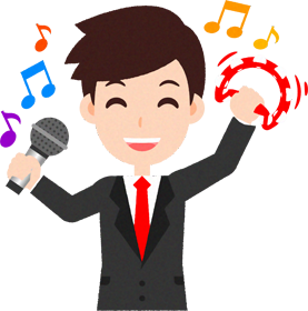 カラオケを歌う人のイラスト/スーツ姿の男性_笑顔