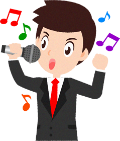 カラオケを歌う人のイラスト/スーツ姿の男性_元気よく歌う