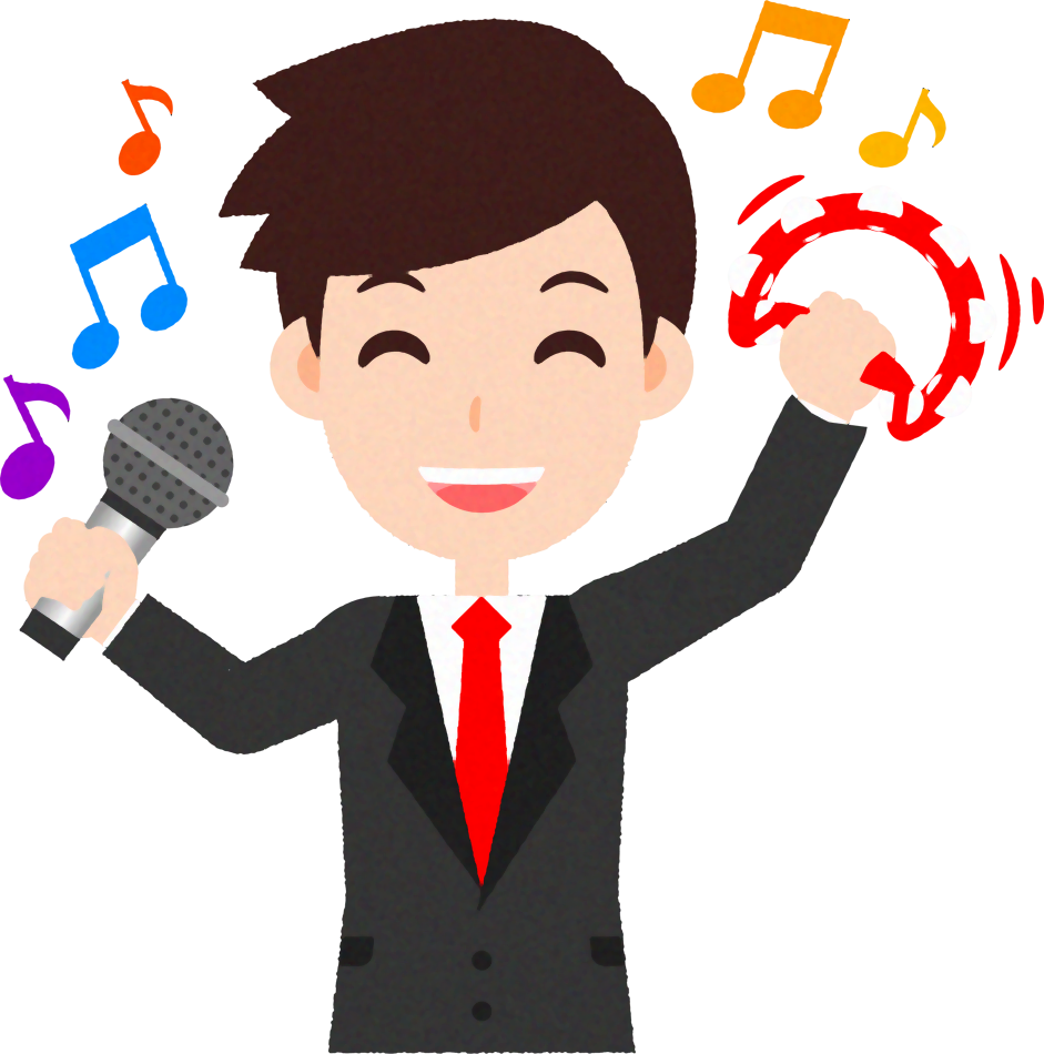 カラオケを歌う人のイラスト/スーツ姿の男性_笑顔