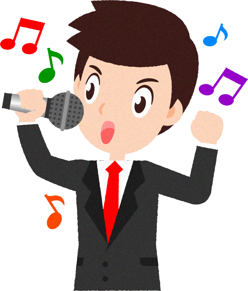 カラオケを歌う人のイラスト/スーツ姿の男性_元気よく歌う