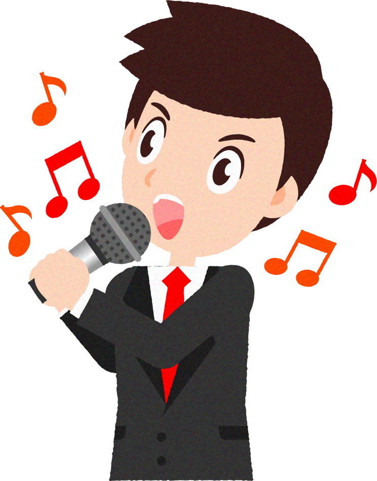 カラオケを歌う人のイラスト/スーツ姿の男性_熱唱する