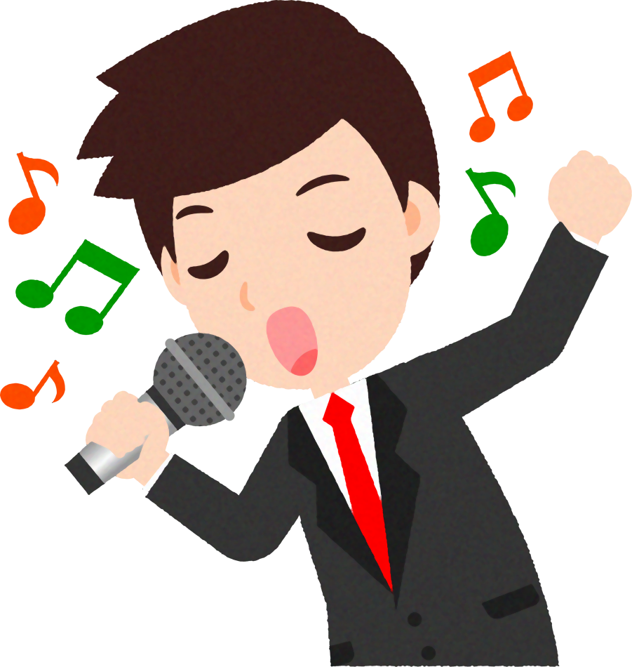 カラオケを歌う人のイラスト/スーツ姿の男性_気持ちよく歌う