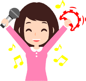 カラオケを歌う人のイラスト/女性_笑顔