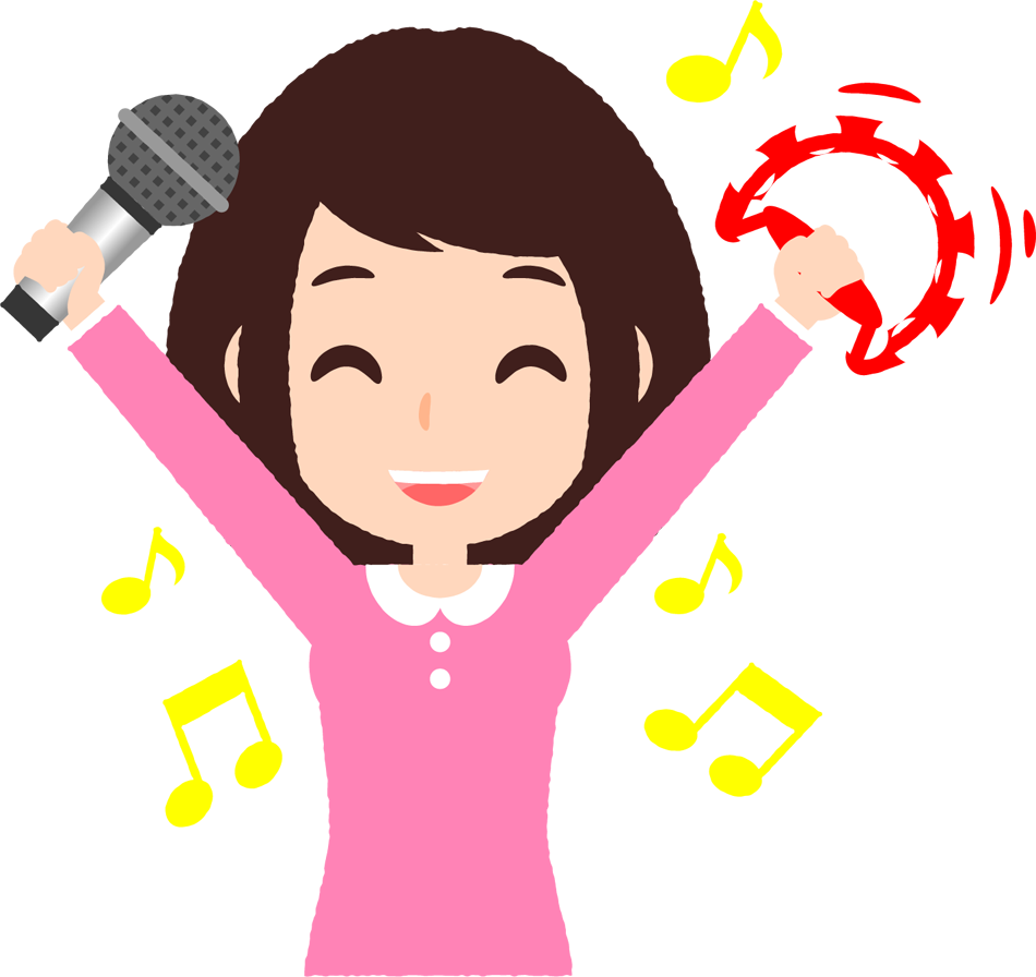 カラオケを歌う人のイラスト/女性_笑顔