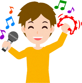 カラオケを歌う人のイラスト/男性_笑顔