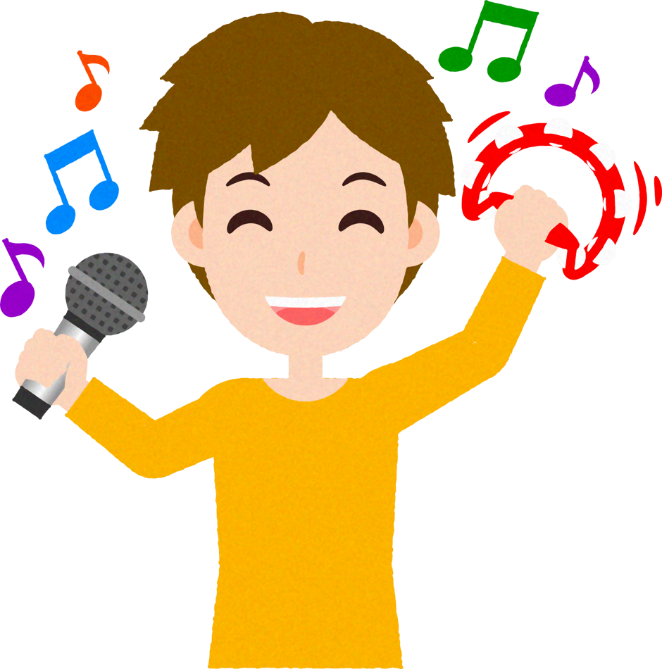カラオケを歌う人のイラスト/男性_笑顔