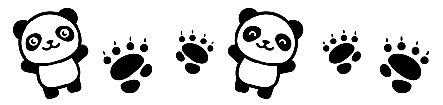 パンダと足跡ライン・罫線イラスト