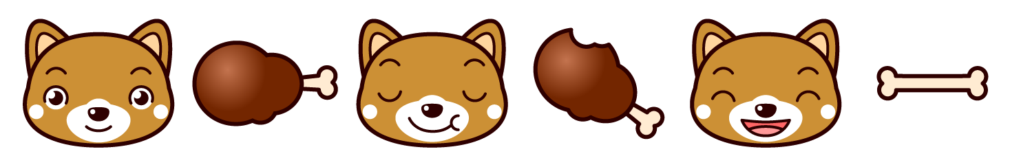 犬と骨付き肉ライン・罫線イラスト