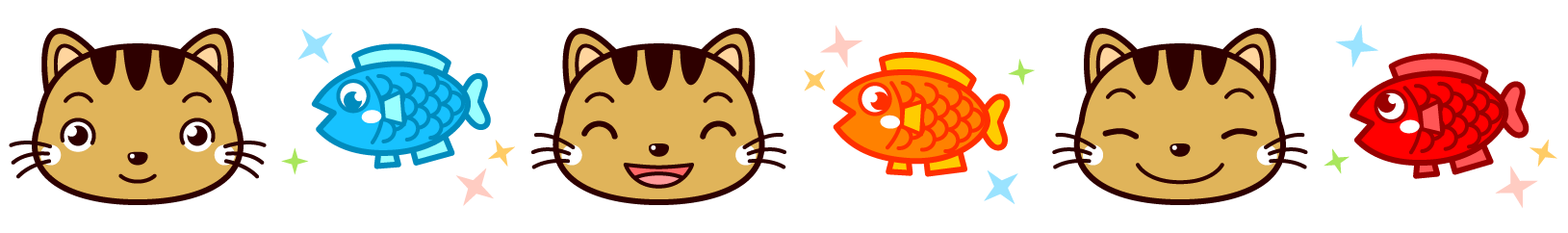猫と魚ライン・罫線イラスト