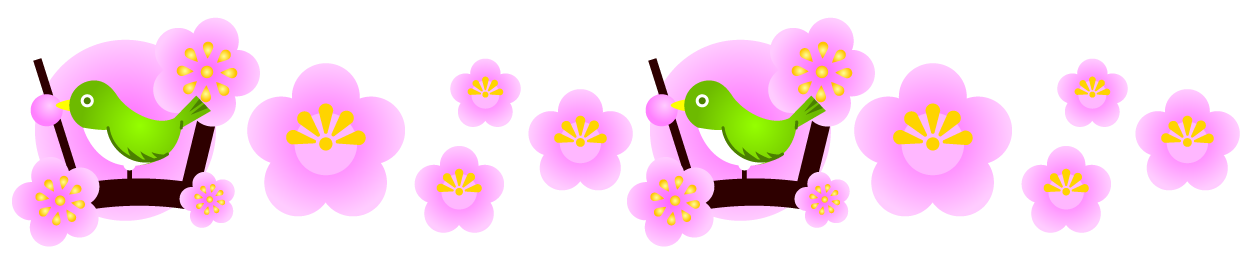 メジロと梅の花のライン・罫線イラスト