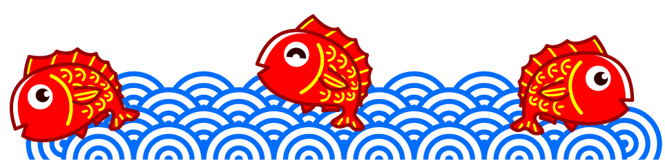 鯛と海のライン・罫線イラスト