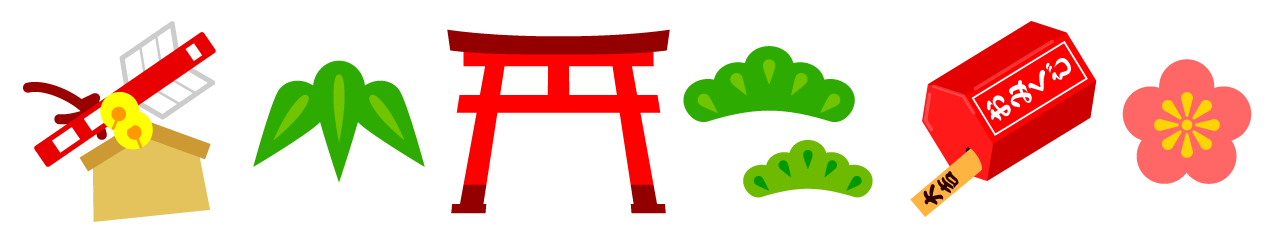 正月の初詣のライン・罫線イラスト