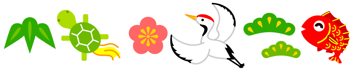 鶴亀鯛のライン・罫線イラスト