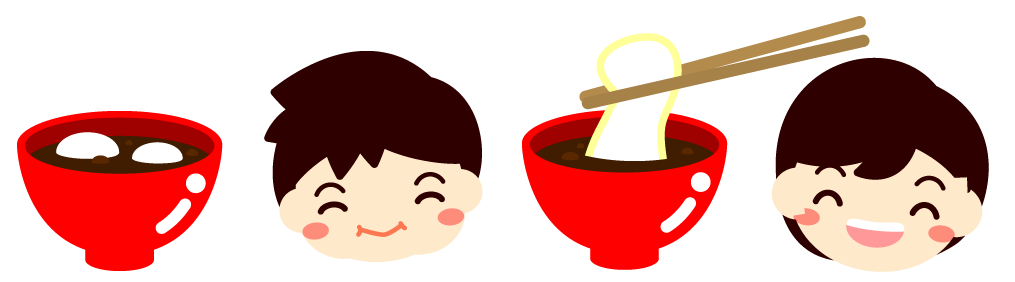 雑煮と子供のライン・罫線イラスト
