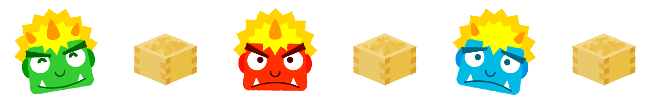 鬼の顔と節分豆ライン・罫線イラスト