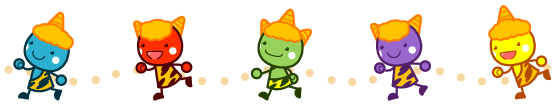 カラフルな鬼が走るライン・罫線イラスト