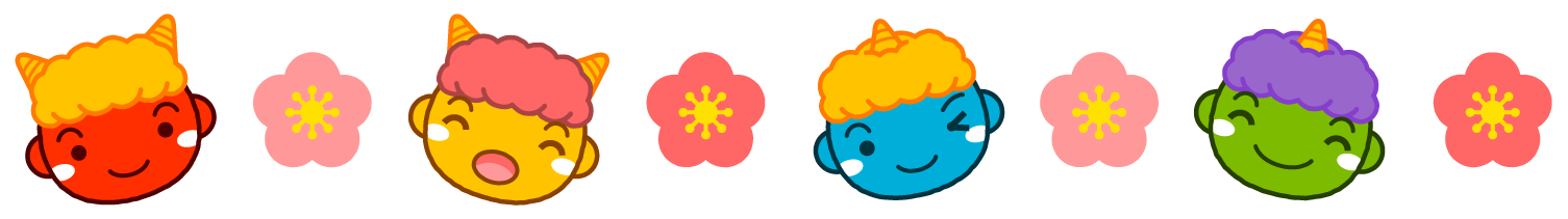 鬼の顔と梅の花ライン・罫線イラスト