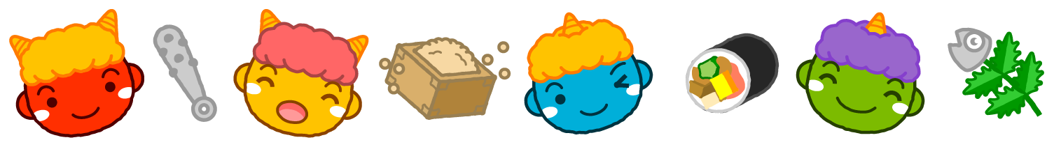 鬼の顔と節分ライン・罫線イラスト