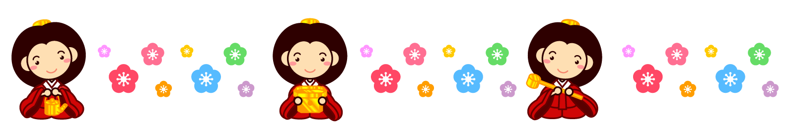 三人官女ライン・罫線イラスト