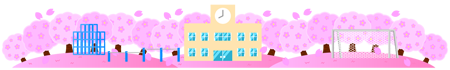 桜と学校のライン・罫線イラスト/風景
