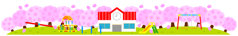 桜と幼稚園ライン・罫線イラスト/風景