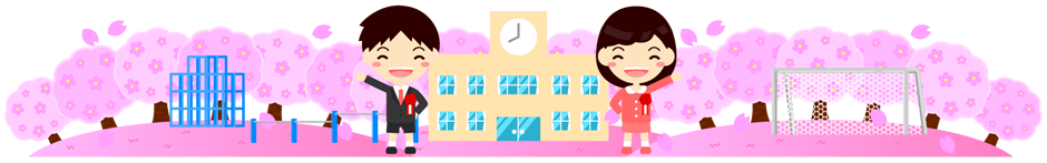 桜と入学ライン・罫線イラスト/男の子と女の子