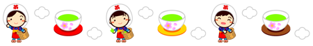 茶摘みと緑茶のライン・罫線イラスト