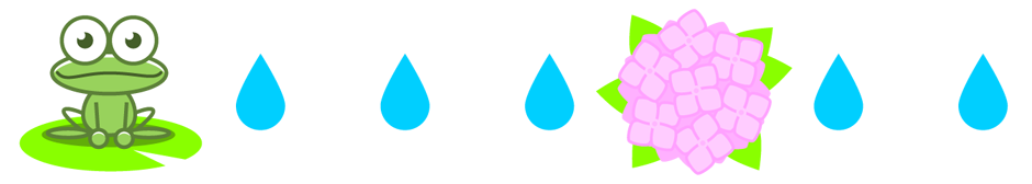カエルと紫陽花と雨のライン・罫線イラスト