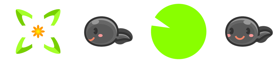 睡蓮とオタマジャクシのライン・罫線イラスト