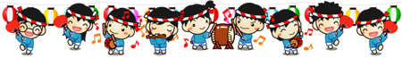 みんなで夏祭りライン・罫線イラスト